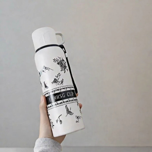 ماگ سفری و فلاسک استیل وکیوم ۸۰۰ میلی لیتری مدل White Gardenia
